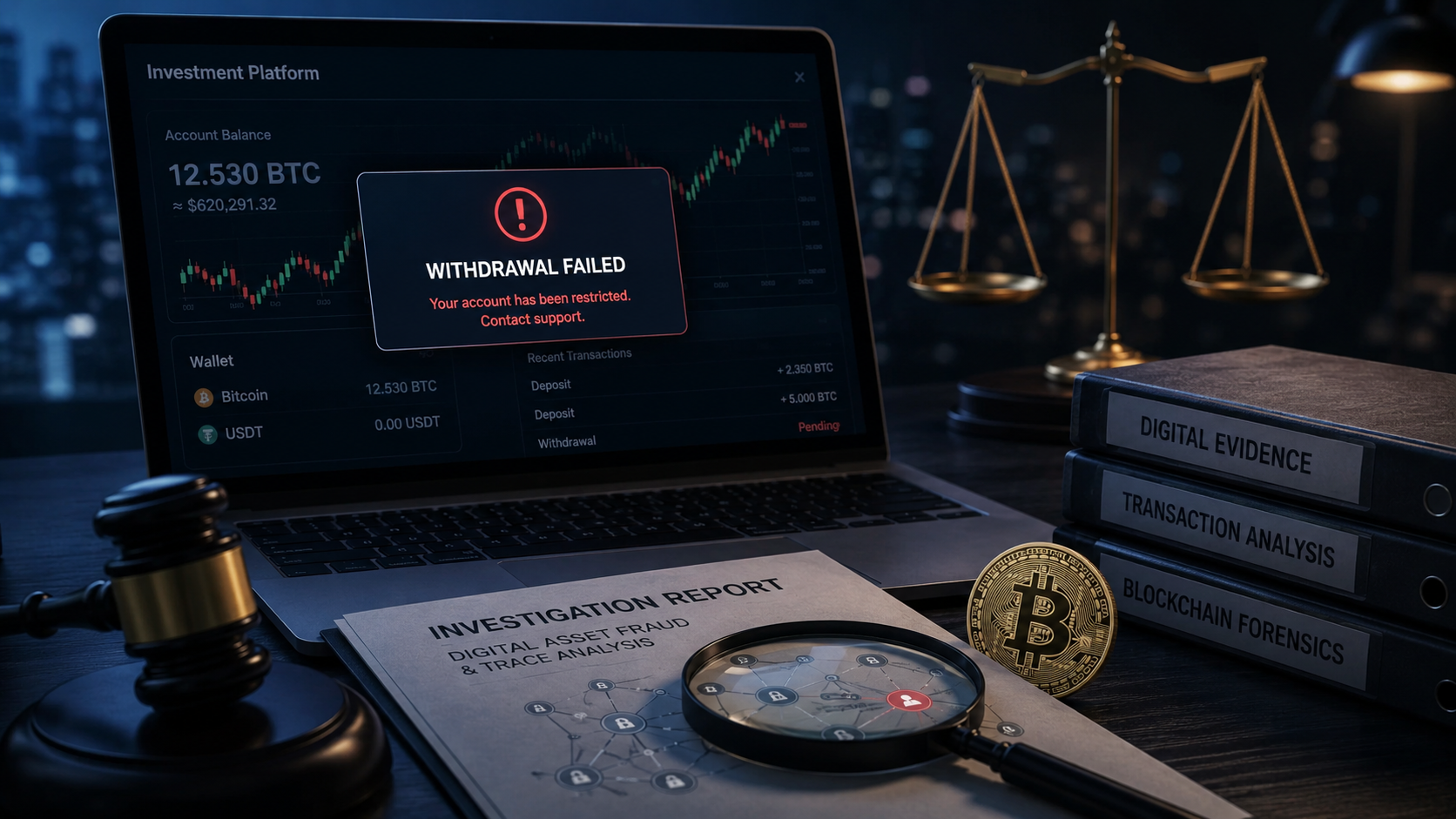 How do I recover my stolen Bitcoin? Legal steps after a fake crypto investment scam
