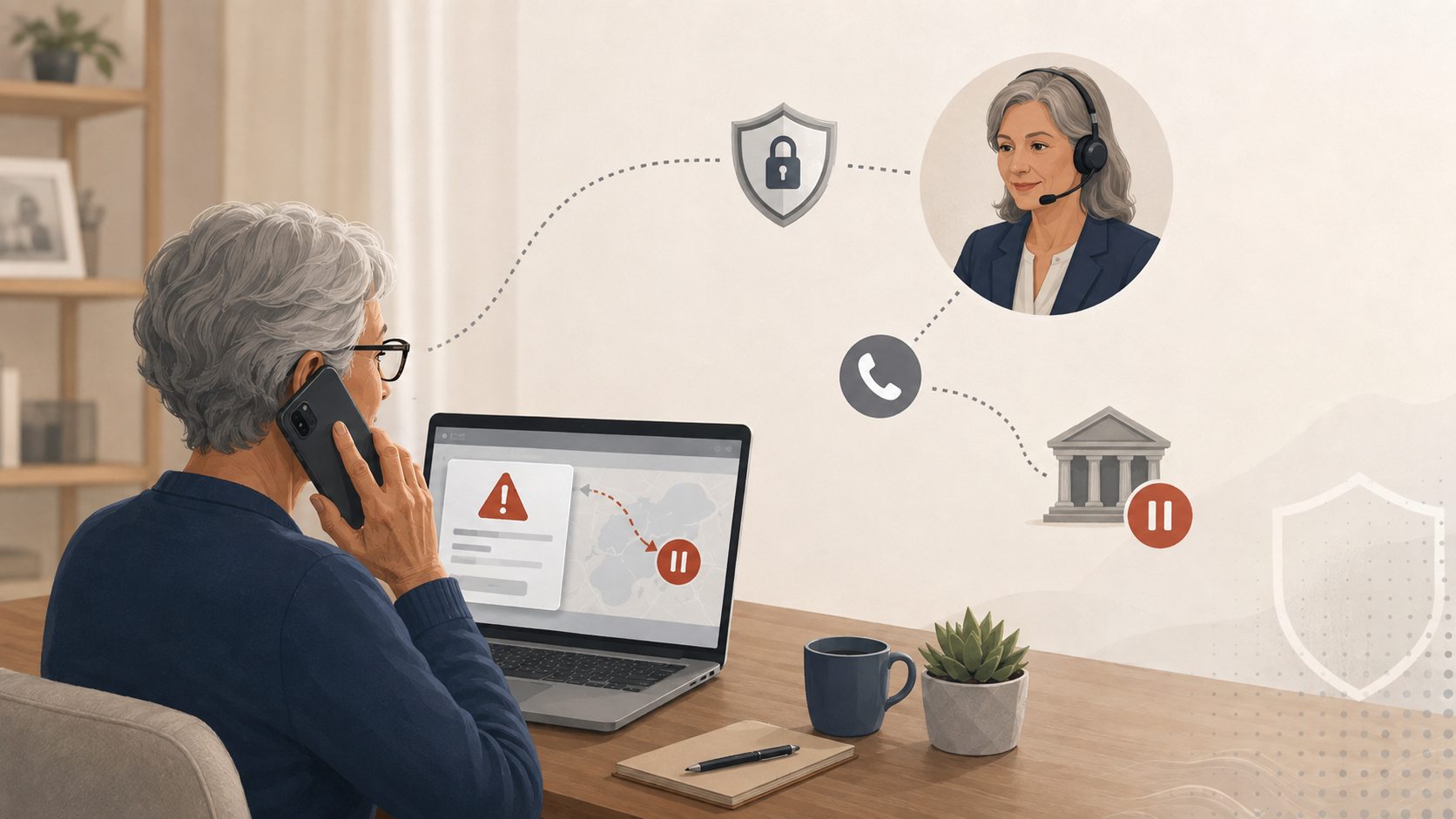 Alerta de segurança bancária e apoio ao cliente